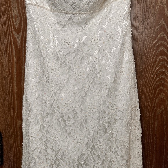 Galina Strapless Ivory Lace Beaded Relaxed Wedding Dress Sz 4 Formal Bridal Gown - Picture 5 of 16